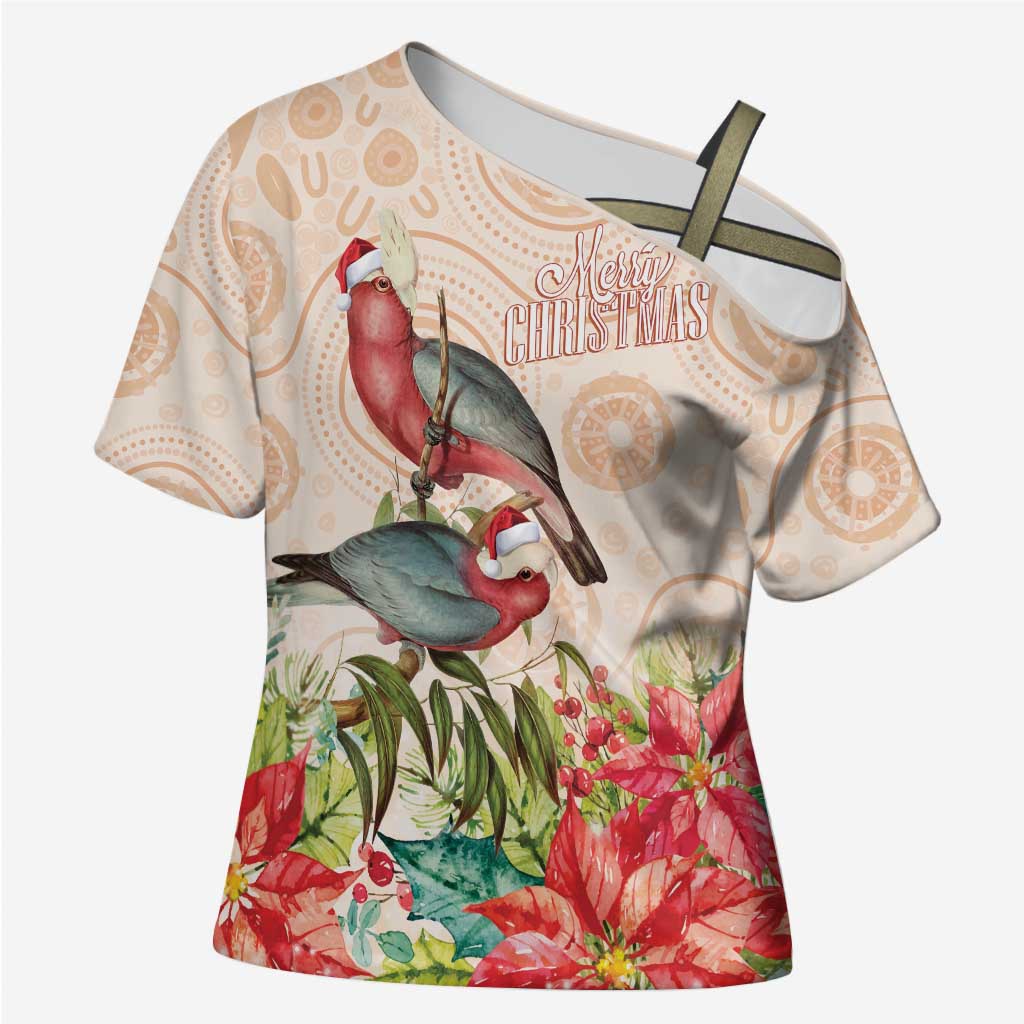 Merry Christmas Aussie Aboriginal Cross Shoulder Shirt Rosebreasted Cockatoo Pastel - Aussie Hoodie