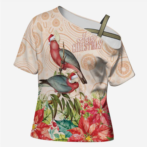 Merry Christmas Aussie Aboriginal Cross Shoulder Shirt Rosebreasted Cockatoo Pastel - Aussie Hoodie