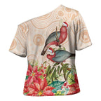 Merry Christmas Aussie Aboriginal Cross Shoulder Shirt Rosebreasted Cockatoo Pastel - Aussie Hoodie