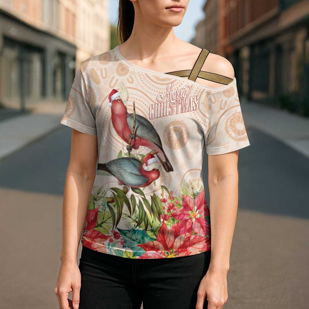 Merry Christmas Aussie Aboriginal Cross Shoulder Shirt Rosebreasted Cockatoo Pastel - Aussie Hoodie