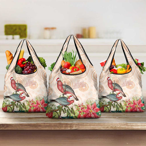 Merry Christmas Aussie Aboriginal Grocery Bag Rosebreasted Cockatoo Pastel - Aussie Hoodie