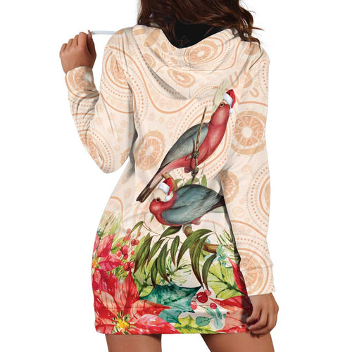 Merry Christmas Aussie Aboriginal Hoodie Dress Rosebreasted Cockatoo Pastel - Aussie Hoodie