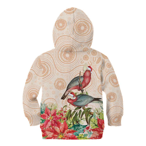 Merry Christmas Aussie Aboriginal Kid Hoodie Rosebreasted Cockatoo Pastel - Aussie Hoodie