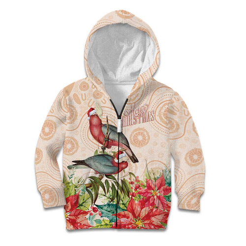 Merry Christmas Aussie Aboriginal Kid Hoodie Rosebreasted Cockatoo Pastel - Aussie Hoodie