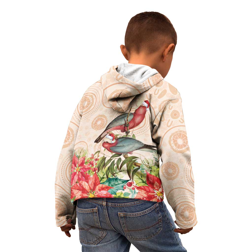 Merry Christmas Aussie Aboriginal Kid Hoodie Rosebreasted Cockatoo Pastel - Aussie Hoodie