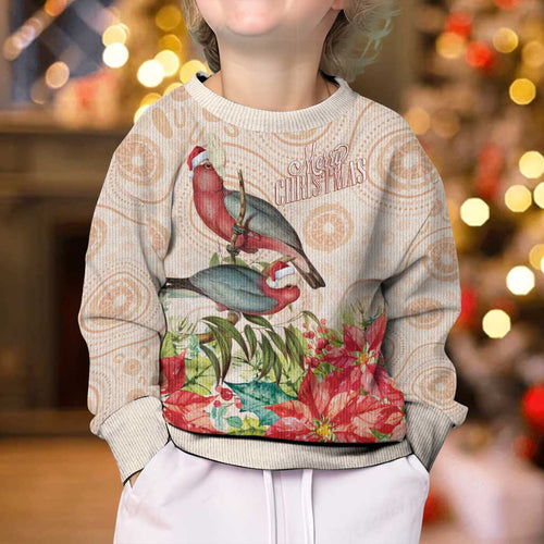 Merry Christmas Aussie Aboriginal Kid Ugly Christmas Sweater Rosebreasted Cockatoo Pastel - Aussie Hoodie