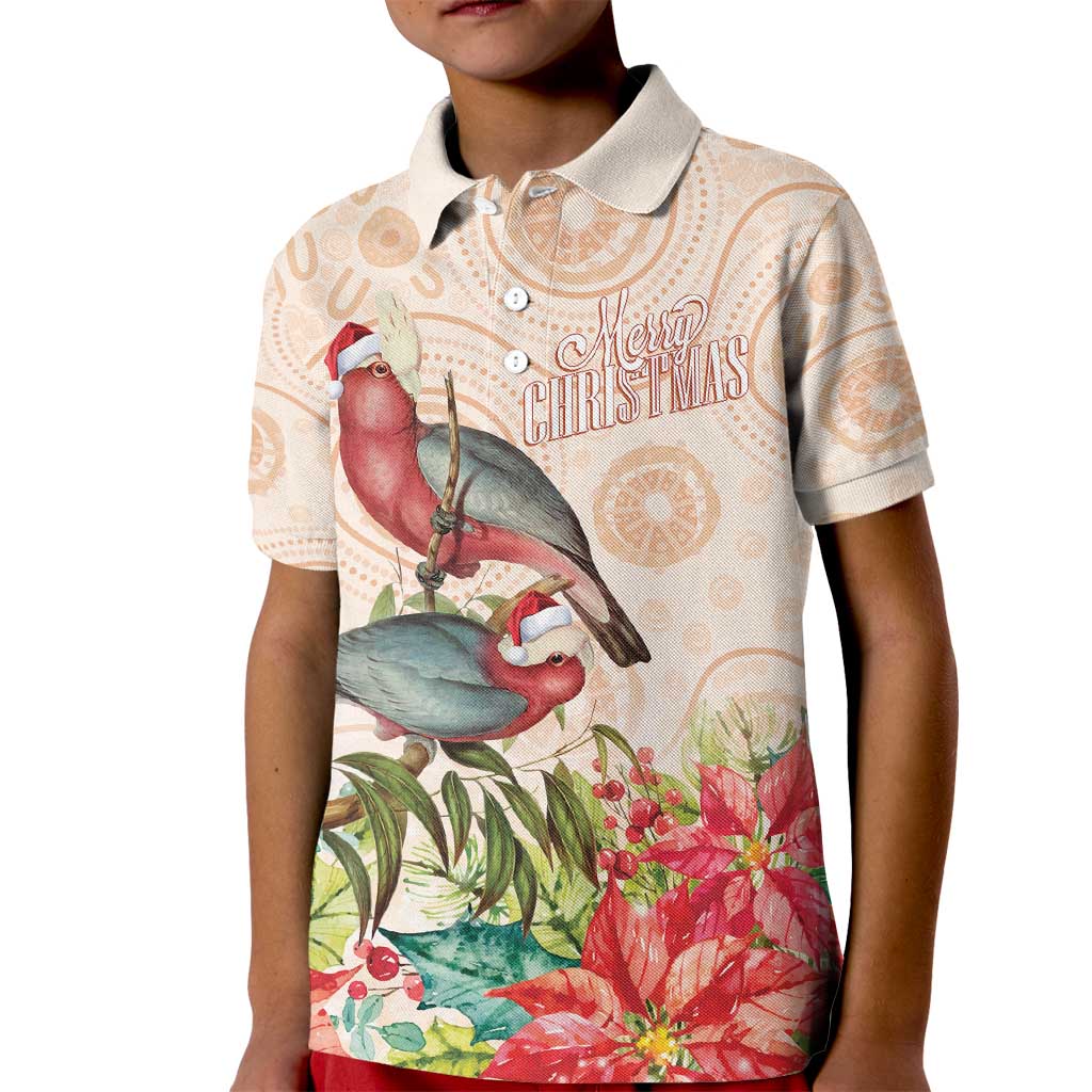 Merry Christmas Aussie Aboriginal Kid Polo Shirt Rosebreasted Cockatoo Pastel - Aussie Hoodie