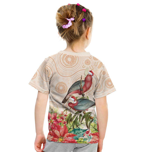 Merry Christmas Aussie Aboriginal Kid T Shirt Rosebreasted Cockatoo Pastel - Aussie Hoodie