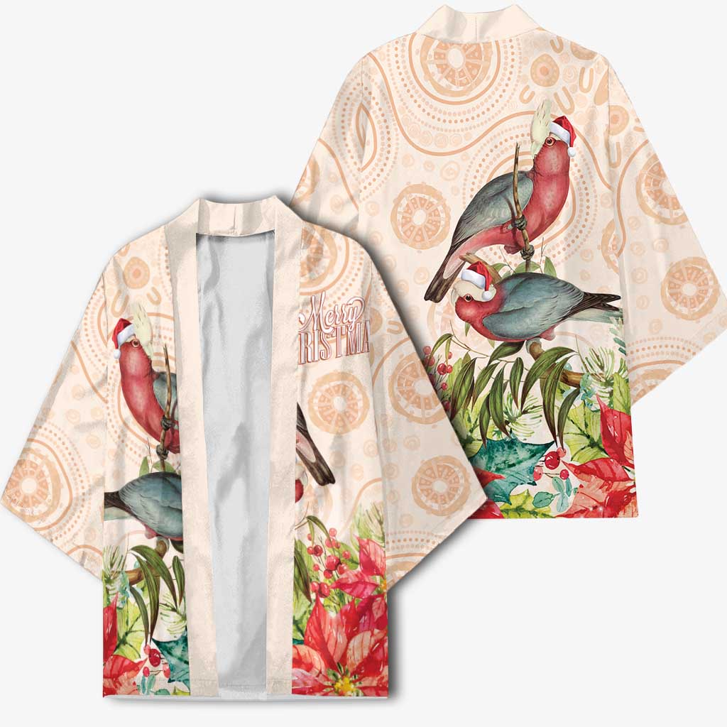 Merry Christmas Aussie Aboriginal Kimono Rosebreasted Cockatoo Pastel - Aussie Hoodie