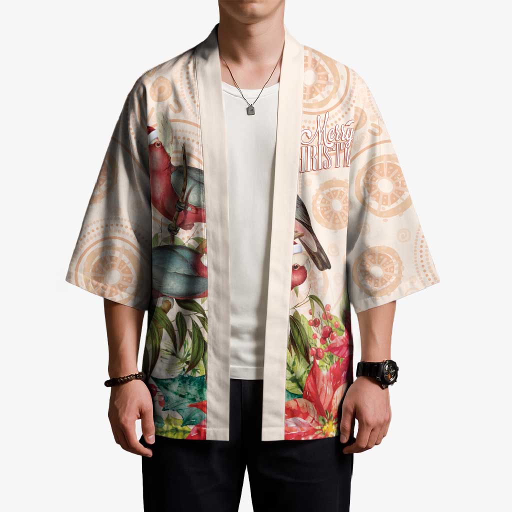 Merry Christmas Aussie Aboriginal Kimono Rosebreasted Cockatoo Pastel - Aussie Hoodie
