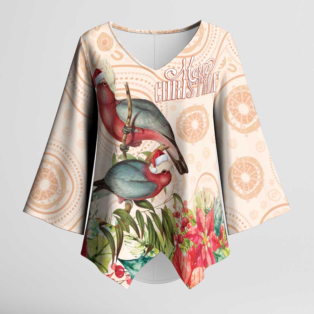 Merry Christmas Aussie Aboriginal Kimono Sleeve Blouse Rosebreasted Cockatoo Pastel - Aussie Hoodie
