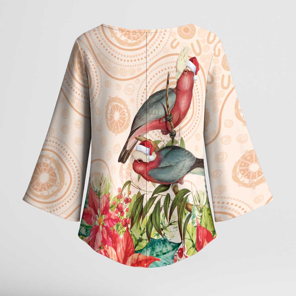 Merry Christmas Aussie Aboriginal Kimono Sleeve Blouse Rosebreasted Cockatoo Pastel - Aussie Hoodie