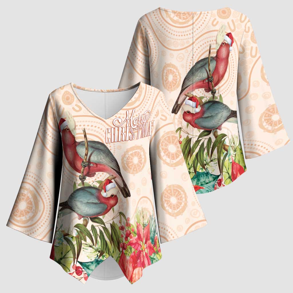 Merry Christmas Aussie Aboriginal Kimono Sleeve Blouse Rosebreasted Cockatoo Pastel - Aussie Hoodie