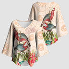 Merry Christmas Aussie Aboriginal Kimono Sleeve Blouse Rosebreasted Cockatoo Pastel - Aussie Hoodie