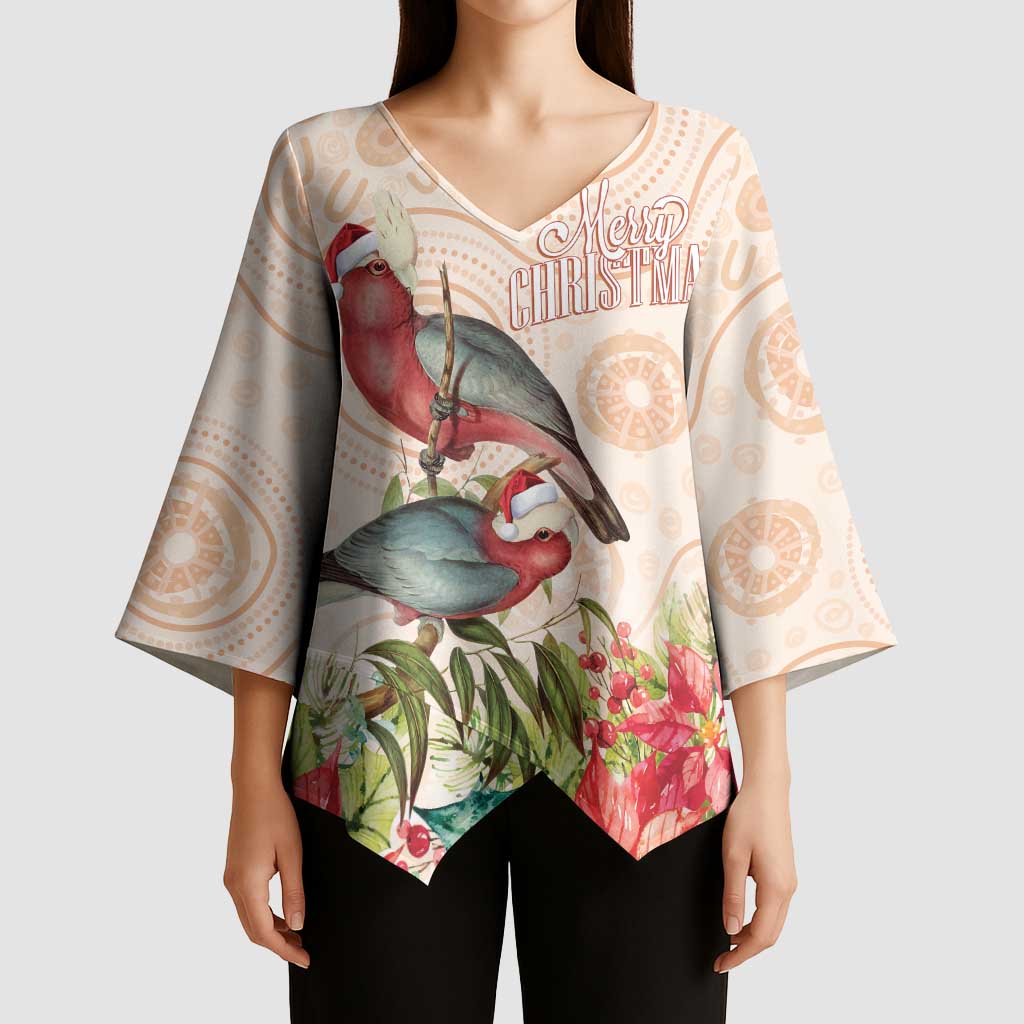 Merry Christmas Aussie Aboriginal Kimono Sleeve Blouse Rosebreasted Cockatoo Pastel - Aussie Hoodie