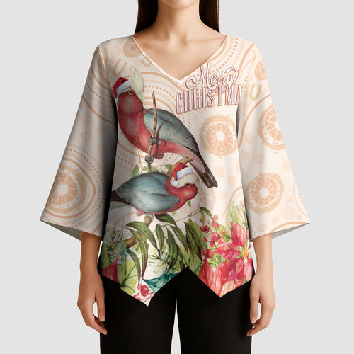 Merry Christmas Aussie Aboriginal Kimono Sleeve Blouse Rosebreasted Cockatoo Pastel - Aussie Hoodie