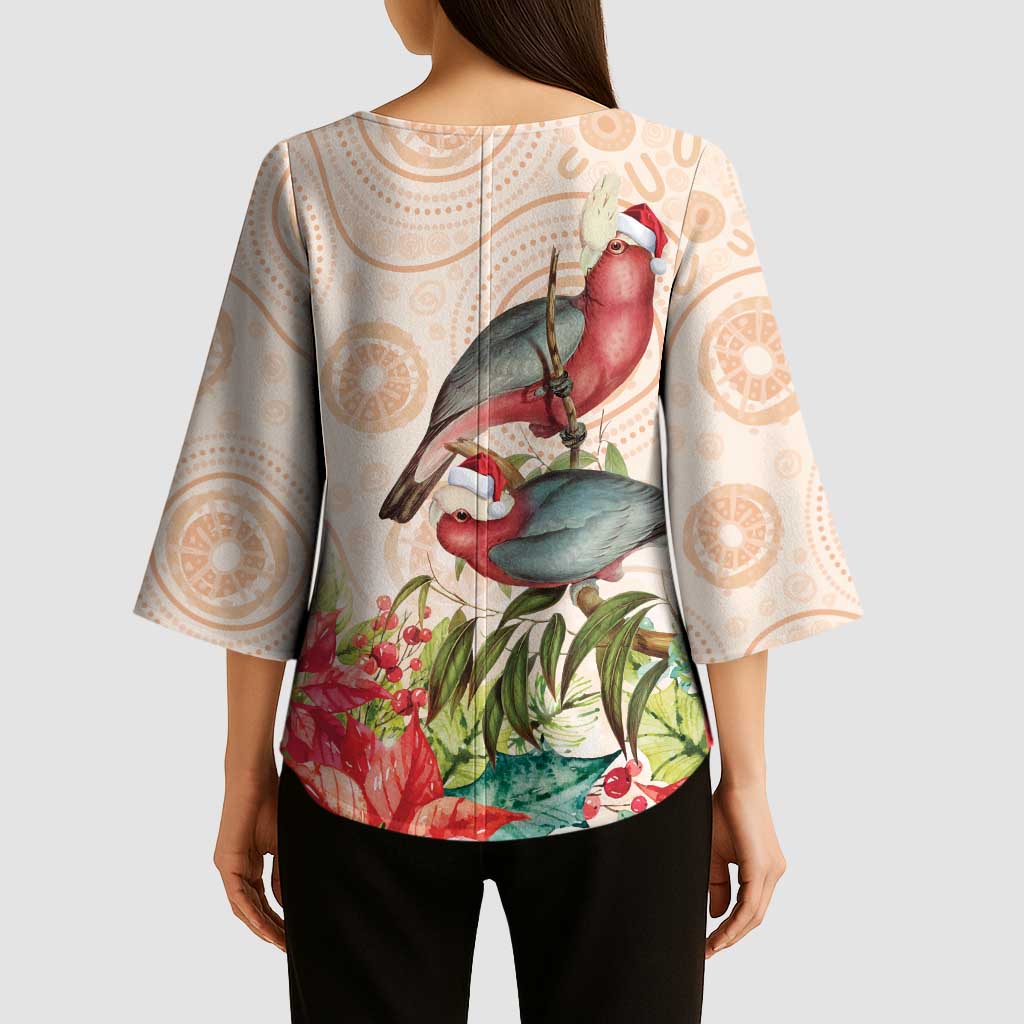 Merry Christmas Aussie Aboriginal Kimono Sleeve Blouse Rosebreasted Cockatoo Pastel - Aussie Hoodie