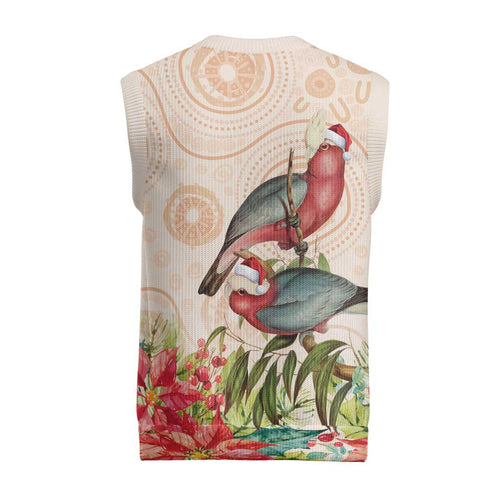 Merry Christmas Aussie Aboriginal Christmas Knitted V-Neck Vest Rosebreasted Cockatoo Pastel - Aussie Hoodie