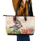Merry Christmas Aussie Aboriginal Leather Tote Bag Rosebreasted Cockatoo Pastel - Aussie Hoodie