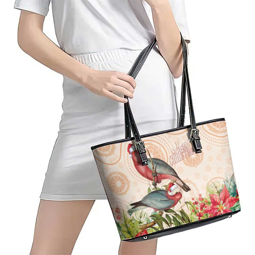 Merry Christmas Aussie Aboriginal Leather Tote Bag Rosebreasted Cockatoo Pastel - Aussie Hoodie