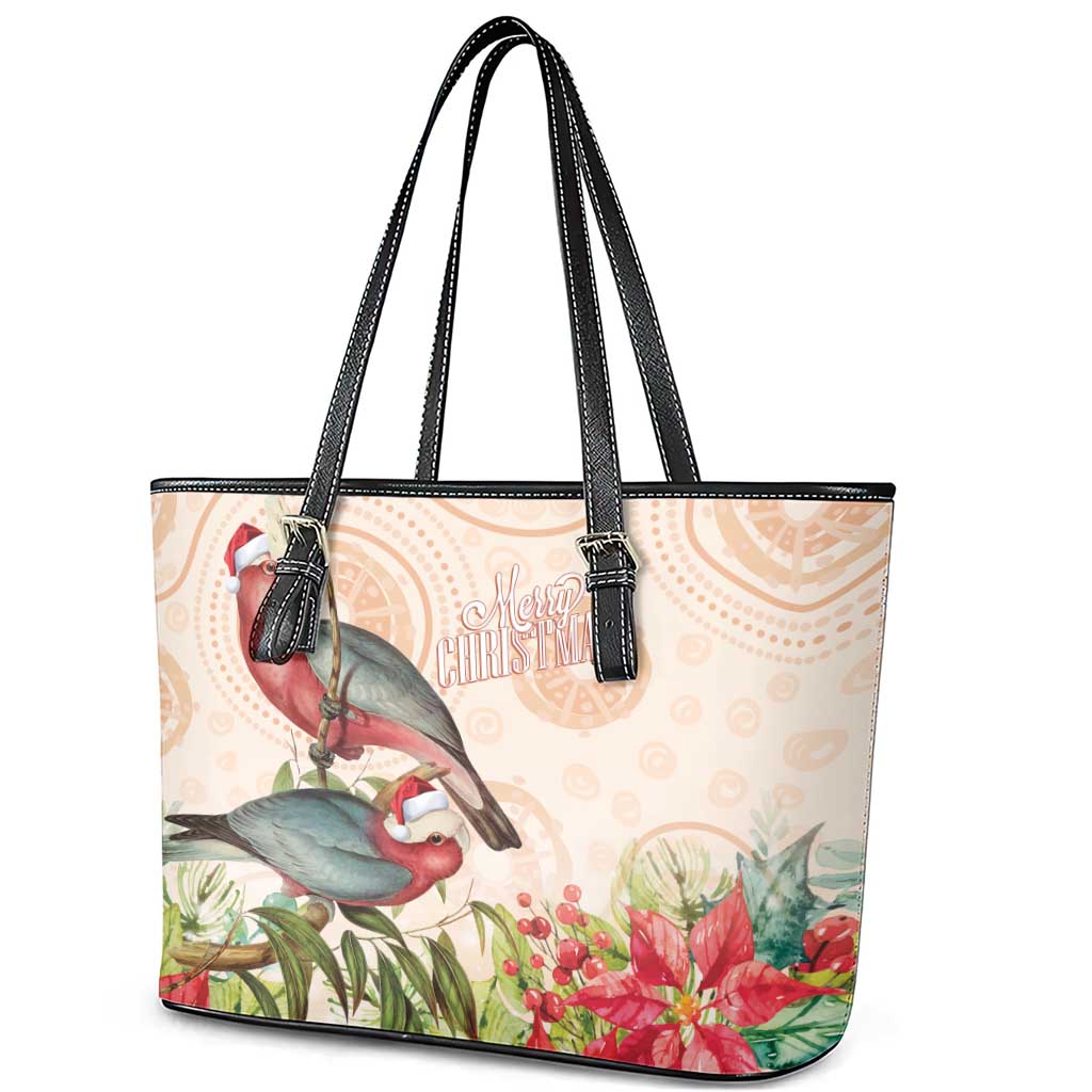 Merry Christmas Aussie Aboriginal Leather Tote Bag Rosebreasted Cockatoo Pastel - Aussie Hoodie