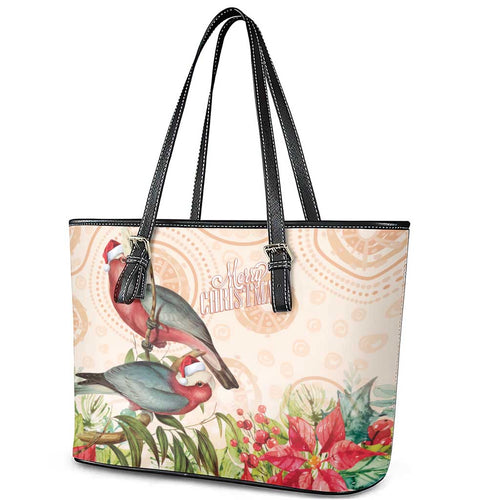Merry Christmas Aussie Aboriginal Leather Tote Bag Rosebreasted Cockatoo Pastel - Aussie Hoodie