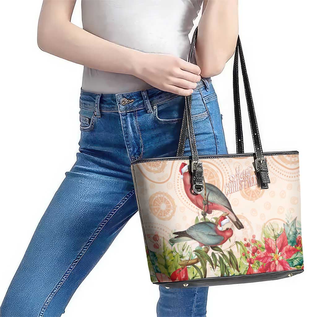 Merry Christmas Aussie Aboriginal Leather Tote Bag Rosebreasted Cockatoo Pastel - Aussie Hoodie