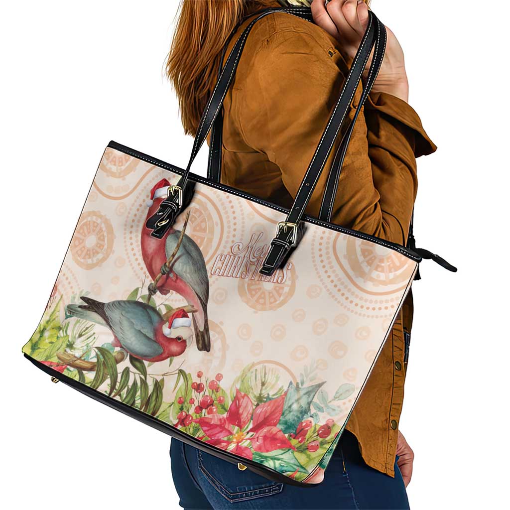 Merry Christmas Aussie Aboriginal Leather Tote Bag Rosebreasted Cockatoo Pastel - Aussie Hoodie