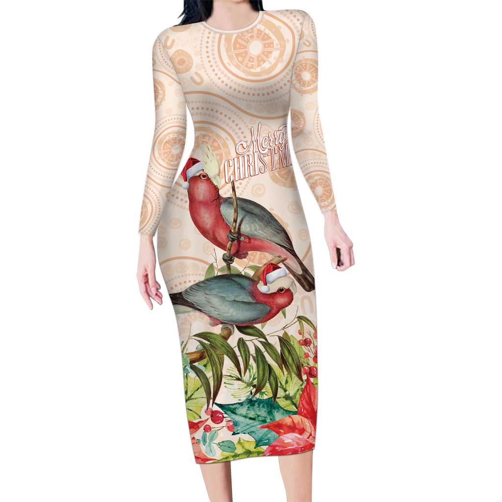 Merry Christmas Aussie Aboriginal Long Sleeve Bodycon Dress Rosebreasted Cockatoo Pastel - Aussie Hoodie