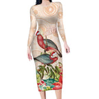 Merry Christmas Aussie Aboriginal Long Sleeve Bodycon Dress Rosebreasted Cockatoo Pastel - Aussie Hoodie