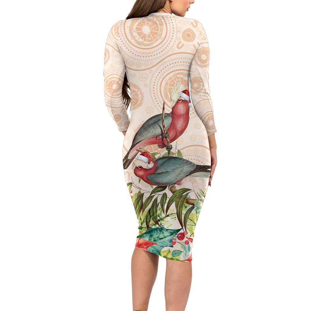 Merry Christmas Aussie Aboriginal Long Sleeve Bodycon Dress Rosebreasted Cockatoo Pastel - Aussie Hoodie