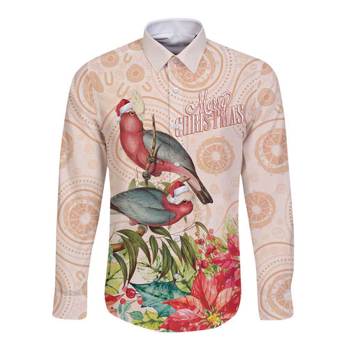 Merry Christmas Aussie Aboriginal Long Sleeve Button Shirt Rosebreasted Cockatoo Pastel - Aussie Hoodie