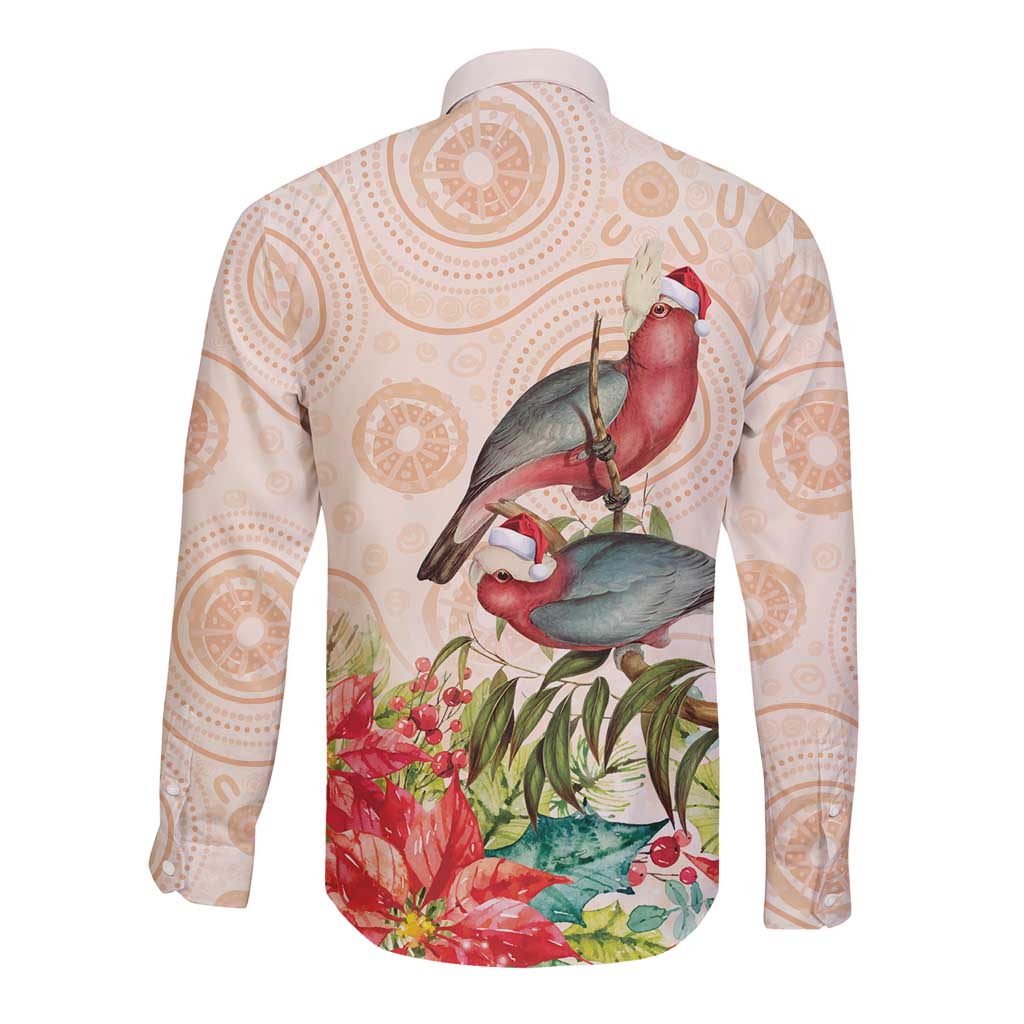 Merry Christmas Aussie Aboriginal Long Sleeve Button Shirt Rosebreasted Cockatoo Pastel - Aussie Hoodie