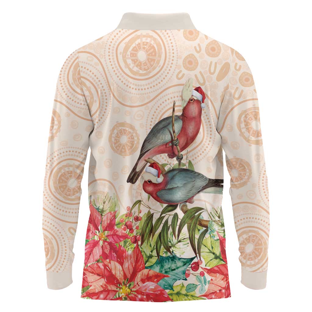 Merry Christmas Aussie Aboriginal Long Sleeve Polo Shirt Rosebreasted Cockatoo Pastel - Aussie Hoodie
