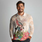 Merry Christmas Aussie Aboriginal Long Sleeve Polo Shirt Rosebreasted Cockatoo Pastel - Aussie Hoodie