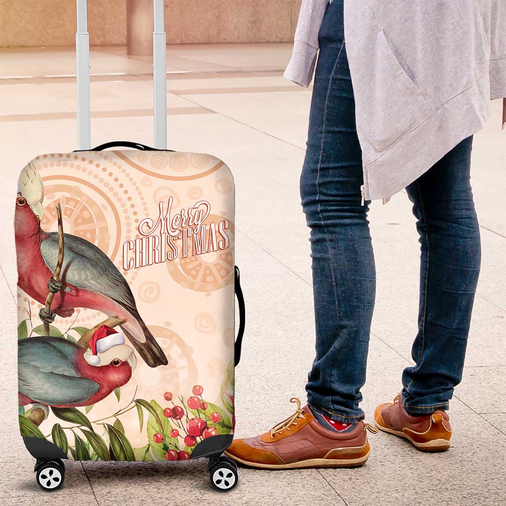Merry Christmas Aussie Aboriginal Luggage Cover Rosebreasted Cockatoo Pastel - Aussie Hoodie