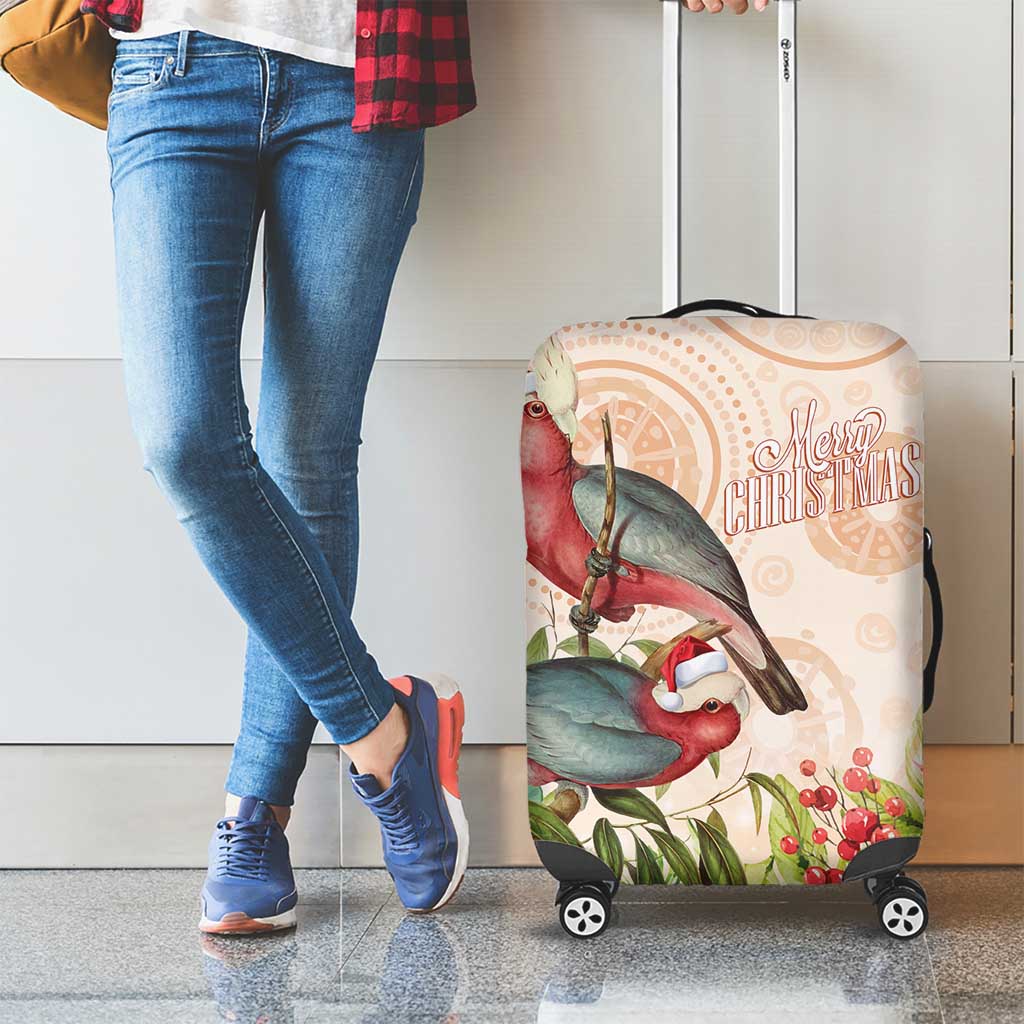 Merry Christmas Aussie Aboriginal Luggage Cover Rosebreasted Cockatoo Pastel - Aussie Hoodie