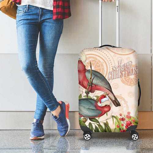 Merry Christmas Aussie Aboriginal Luggage Cover Rosebreasted Cockatoo Pastel - Aussie Hoodie