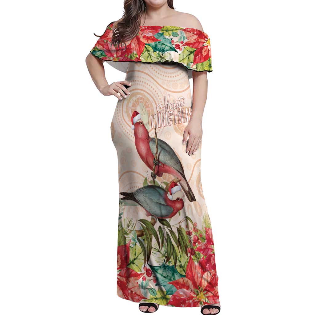 Merry Christmas Aussie Aboriginal Off Shoulder Maxi Dress Rosebreasted Cockatoo Pastel - Aussie Hoodie