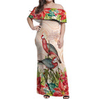 Merry Christmas Aussie Aboriginal Off Shoulder Maxi Dress Rosebreasted Cockatoo Pastel - Aussie Hoodie