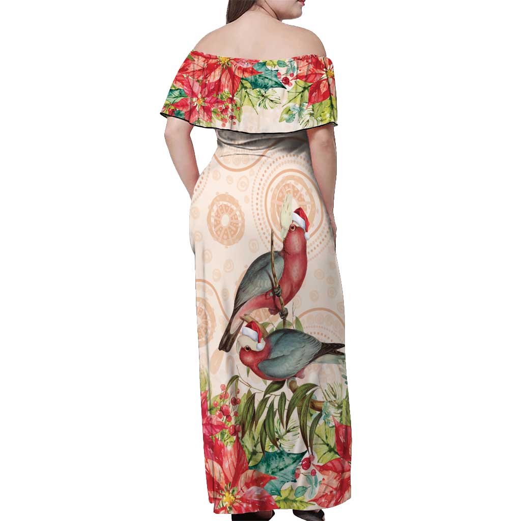 Merry Christmas Aussie Aboriginal Off Shoulder Maxi Dress Rosebreasted Cockatoo Pastel - Aussie Hoodie