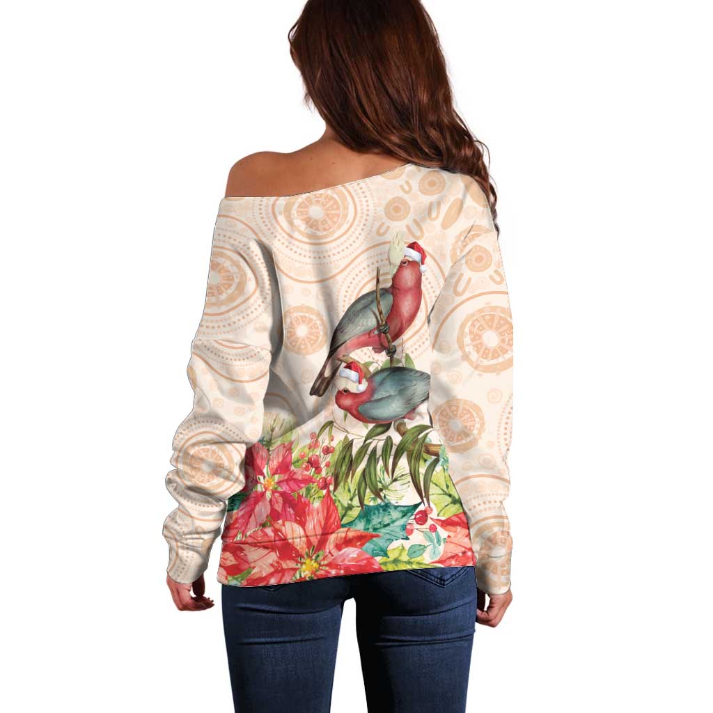 Merry Christmas Aussie Aboriginal Off Shoulder Sweater Rosebreasted Cockatoo Pastel - Aussie Hoodie