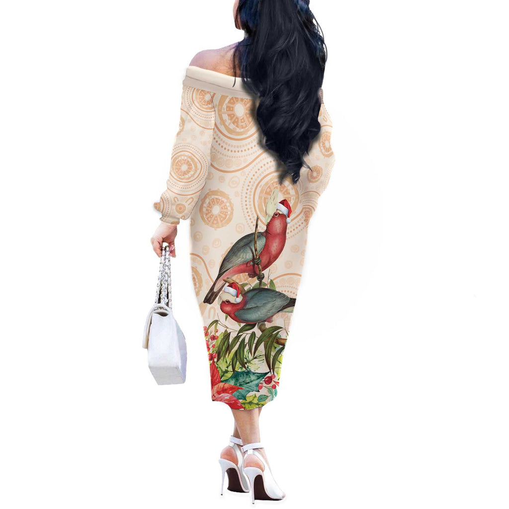 Merry Christmas Aussie Aboriginal Off The Shoulder Long Sleeve Dress Rosebreasted Cockatoo Pastel - Aussie Hoodie