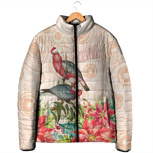 Merry Christmas Aussie Aboriginal Padded Jacket Rosebreasted Cockatoo Pastel - Aussie Hoodie