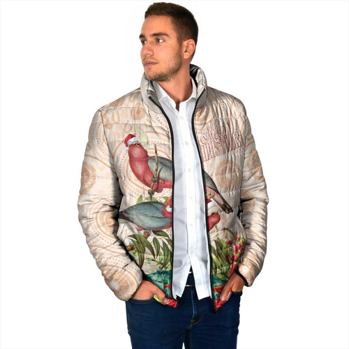 Merry Christmas Aussie Aboriginal Padded Jacket Rosebreasted Cockatoo Pastel - Aussie Hoodie