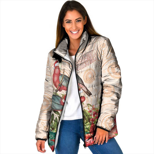 Merry Christmas Aussie Aboriginal Padded Jacket Rosebreasted Cockatoo Pastel - Aussie Hoodie