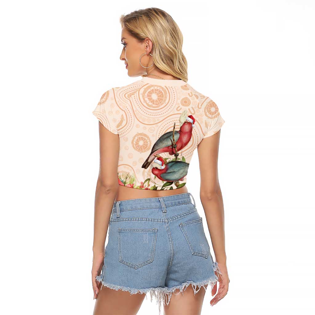 Merry Christmas Aussie Aboriginal Raglan Cropped T Shirt Rosebreasted Cockatoo Pastel - Aussie Hoodie
