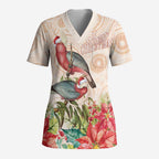 Merry Christmas Aussie Aboriginal Scrub Top Rosebreasted Cockatoo Pastel - Aussie Hoodie