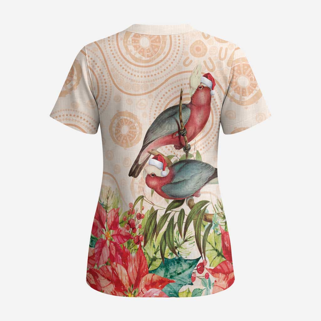 Merry Christmas Aussie Aboriginal Scrub Top Rosebreasted Cockatoo Pastel - Aussie Hoodie