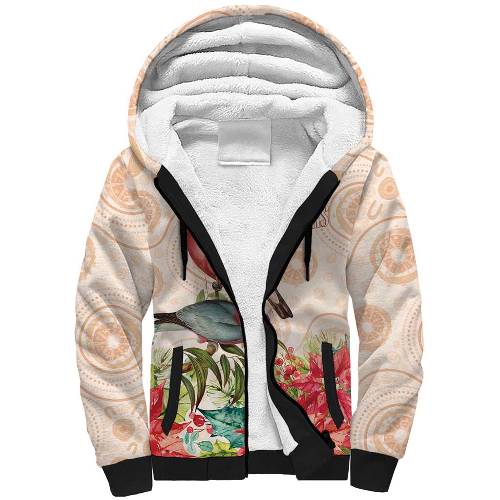 Merry Christmas Aussie Aboriginal Sherpa Hoodie Rosebreasted Cockatoo Pastel - Aussie Hoodie